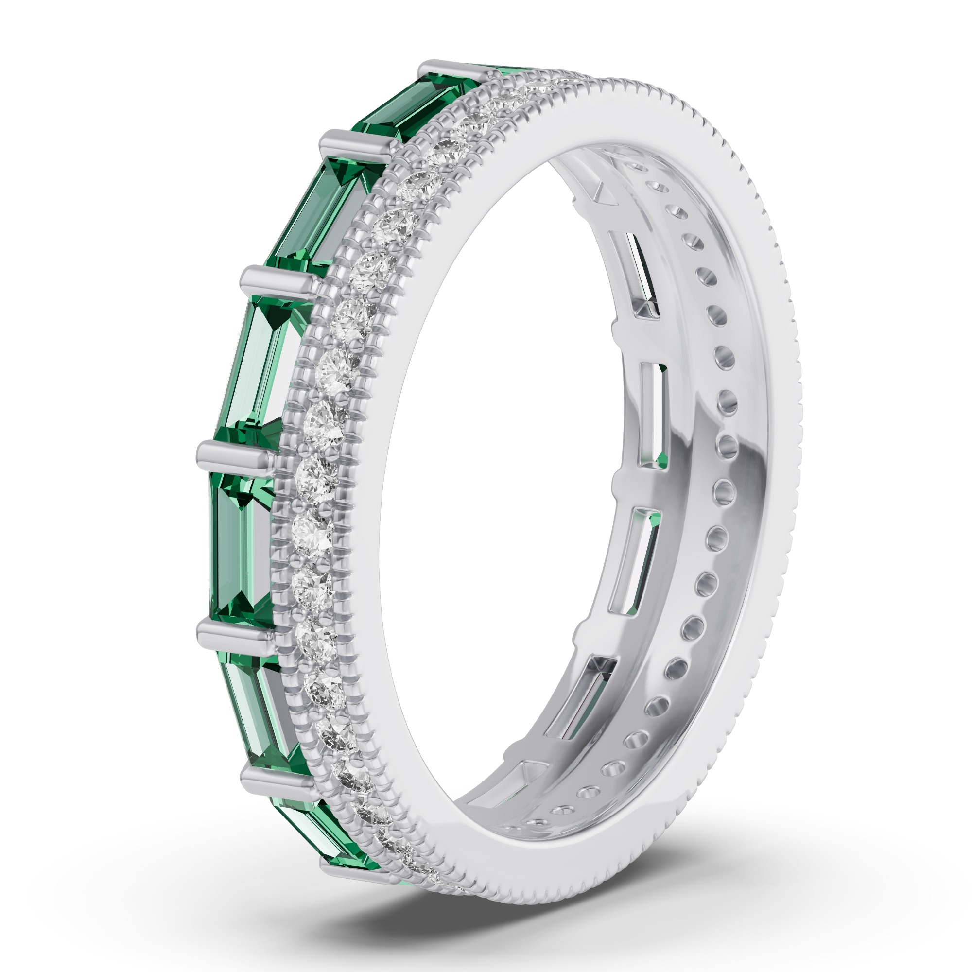 Emerald Baguette & Lab Diamond Double Row Eternity Band