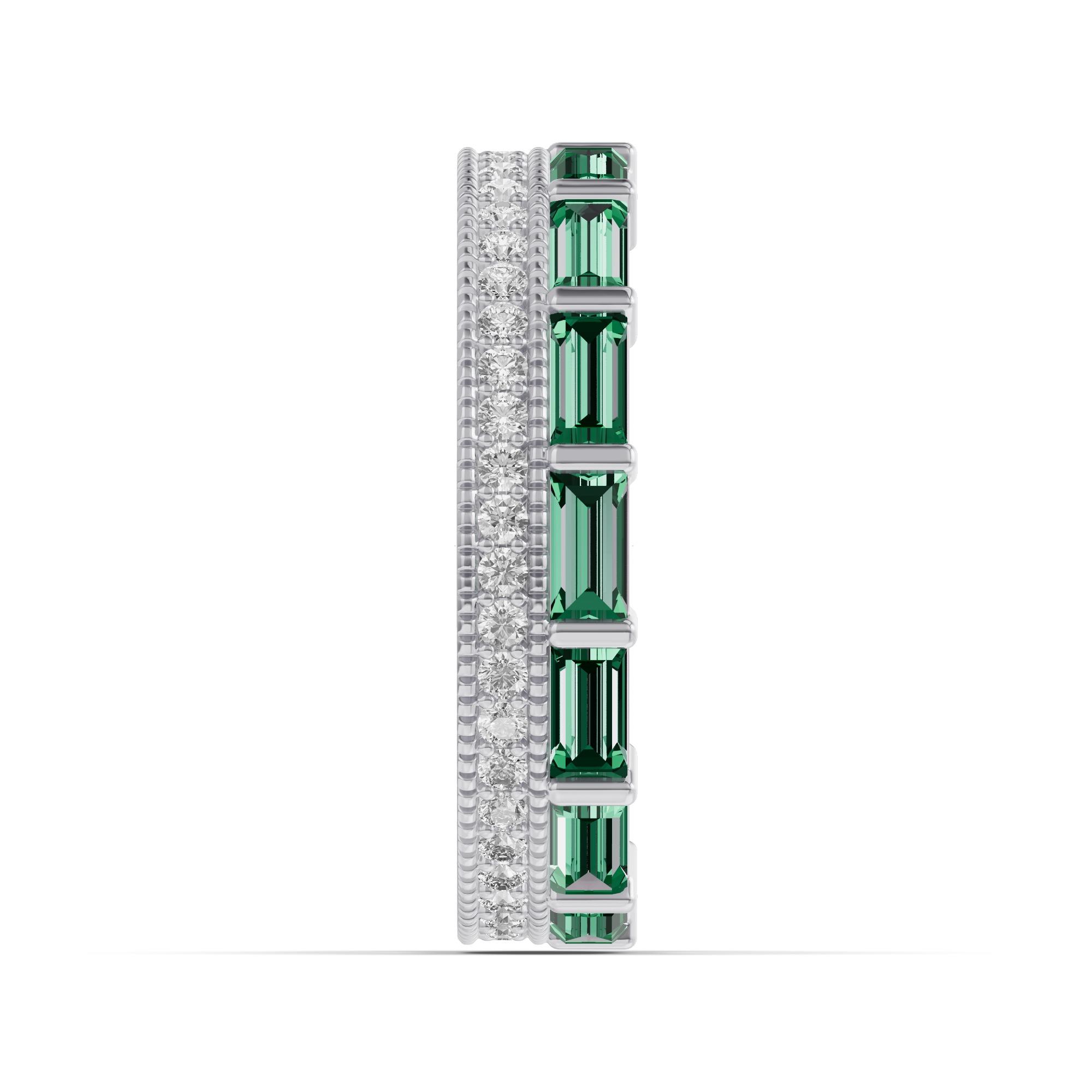 Emerald Baguette & Lab Diamond Double Row Eternity Band