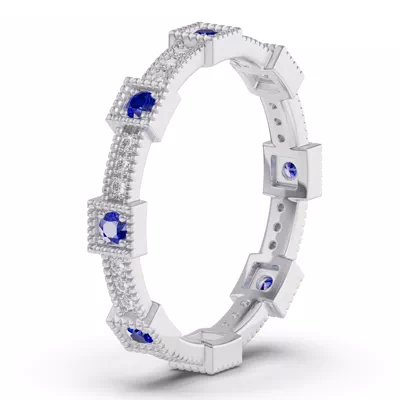 Sapphire & Lab Diamond Milgrain Eternity Band
