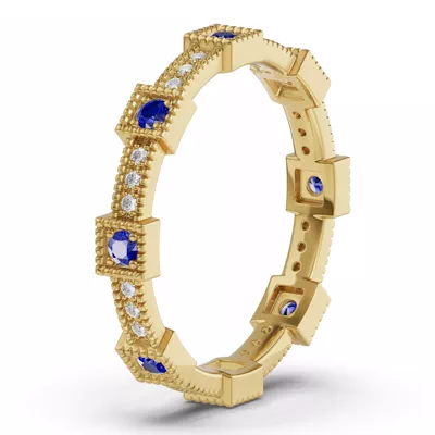 Sapphire & Diamond Milgrain Eternity Band