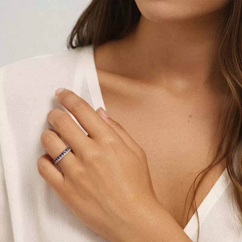 14K Rose Gold Sapphire & Diamond Double Row Eternity Ring