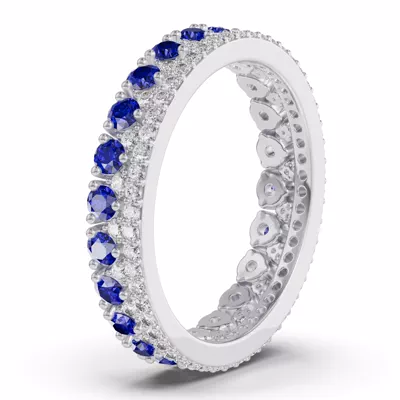 Sapphire & Diamond Double Row Eternity Ring