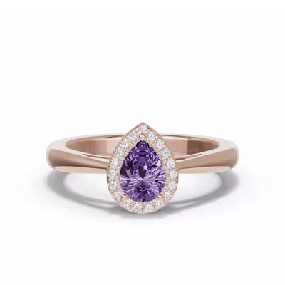 Pear Amethyst Lab Diamond Halo Ring