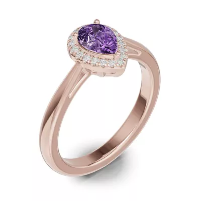 Pear Amethyst Lab Diamond Halo Ring
