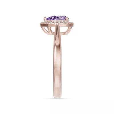 Pear Amethyst Lab Diamond Halo Ring