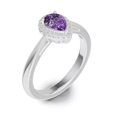 Pear Amethyst Lab Diamond Halo Ring