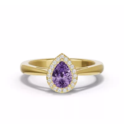 Pear Amethyst Lab Diamond Halo Ring