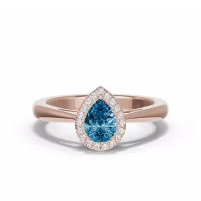 Pear Blue Topaz Lab Diamond Halo Ring