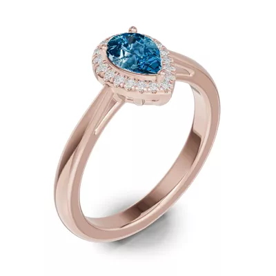 Pear Blue Topaz Lab Diamond Halo Ring