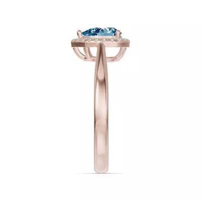 Pear Blue Topaz Lab Diamond Halo Ring