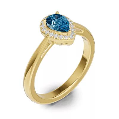 Pear Blue Topaz Lab Diamond Halo Ring