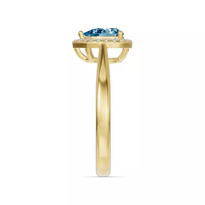 Pear Blue Topaz Lab Diamond Halo Ring