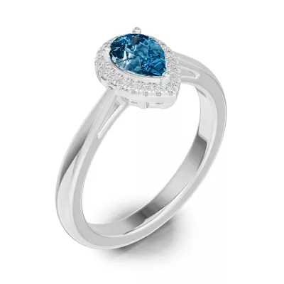 Pear Blue Topaz Lab Diamond Halo Ring