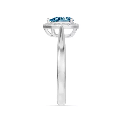 Pear Blue Topaz Lab Diamond Halo Ring