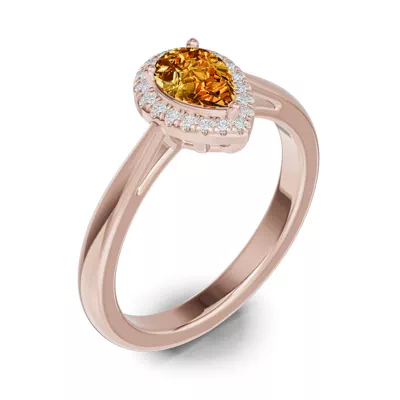 Pear Citrine Lab Diamond Halo Ring