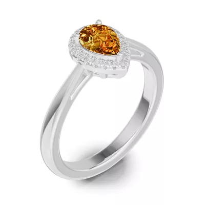 Pear Citrine Lab Diamond Halo Ring