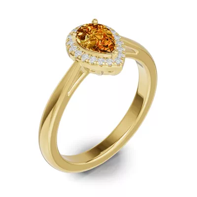 Pear Citrine Lab Diamond Halo Ring