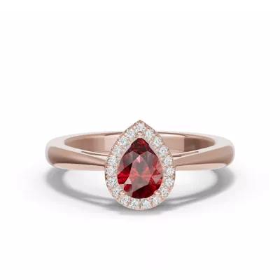 Pear Garnet Lab Diamond Halo Ring