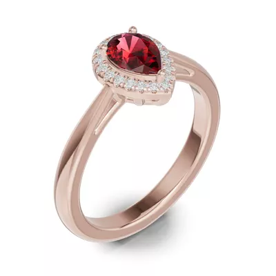 Pear Garnet Lab Diamond Halo Ring