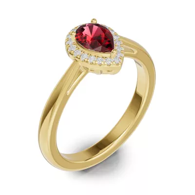 Pear Garnet Lab Diamond Halo Ring