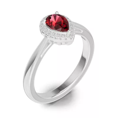 Pear Garnet Lab Diamond Halo Ring