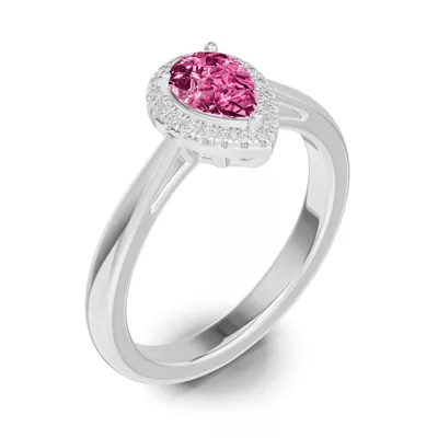 Pear Pink Tourmaline Lab Diamond Halo Ring