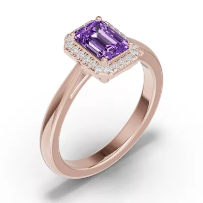 Emerald Amethyst Lab Diamond Halo Ring