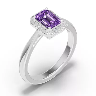 Emerald Amethyst Lab Diamond Halo Ring