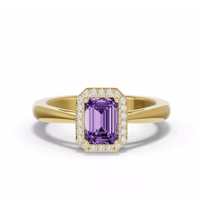 Emerald Amethyst Lab Diamond Halo Ring