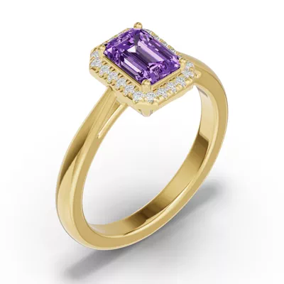 Emerald Amethyst Lab Diamond Halo Ring