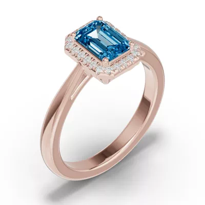 Emerald Blue Topaz Lab Diamond Halo Ring