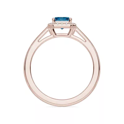 Emerald Blue Topaz Lab Diamond Halo Ring