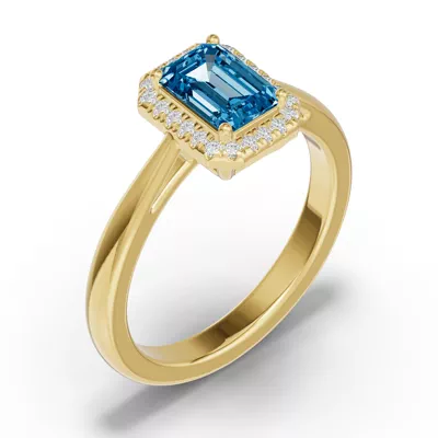 Emerald Blue Topaz Lab Diamond Halo Ring