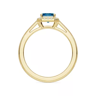 Emerald Blue Topaz Lab Diamond Halo Ring