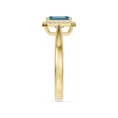 Emerald Blue Topaz Lab Diamond Halo Ring