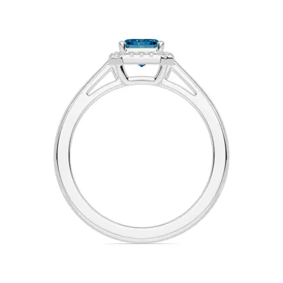 Emerald Blue Topaz Lab Diamond Halo Ring