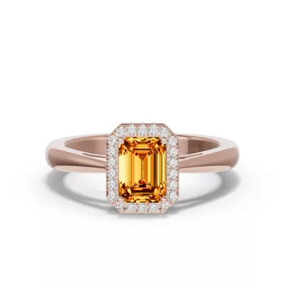 Emerald Citrine Lab Diamond Halo Ring