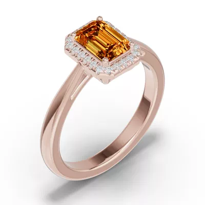 Emerald Citrine Lab Diamond Halo Ring