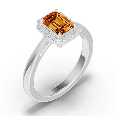 Emerald Citrine Lab Diamond Halo Ring