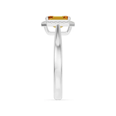 Emerald Citrine Lab Diamond Halo Ring