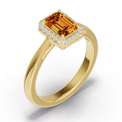 Emerald Citrine Lab Diamond Halo Ring