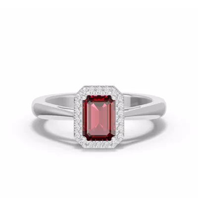 Emerald Garnet Lab Diamond Halo Ring
