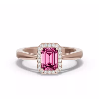 Emerald Pink Tourmaline Lab Diamond Halo Ring