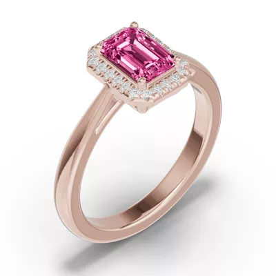 Emerald Pink Tourmaline Lab Diamond Halo Ring