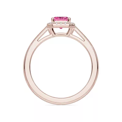 Emerald Pink Tourmaline Lab Diamond Halo Ring