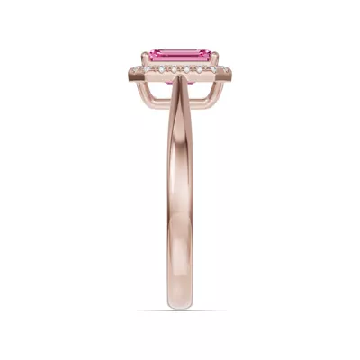 Emerald Pink Tourmaline Lab Diamond Halo Ring