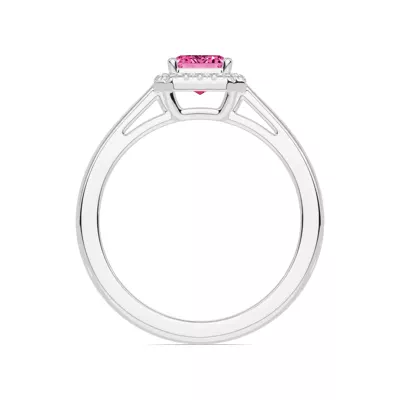 Emerald Pink Tourmaline Lab Diamond Halo Ring
