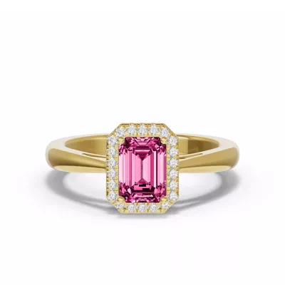 Emerald Pink Tourmaline Lab Diamond Halo Ring