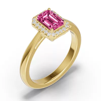 Emerald Pink Tourmaline Lab Diamond Halo Ring