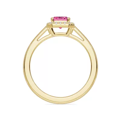 Emerald Pink Tourmaline Lab Diamond Halo Ring